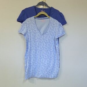 Floral And Solid V-Neck Night Shirts